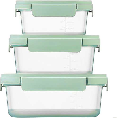 LocknLock NestnLock - Set di 3 contenitori per alimenti, 500 ml, 920 ml, 1,6 Litri, colore: verde salvia