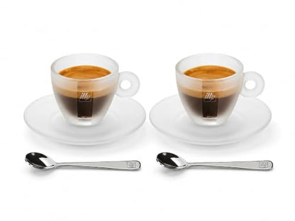 ILLY 23972 Iperespresso Experience Kit 2 Tazzine In Vetro Luxion® con Piattini e 2 Cucchiani Design Matteo Thun