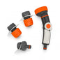 Kit Irrigazione con Lancia Regolabile e Raccordi 3/4, Sgancio Rapido, Adatto a Tubi 12-15mm, Adattatore 1/2" e 3/4", 4 Pezzi Inclusi, Spruzzo Regolabile