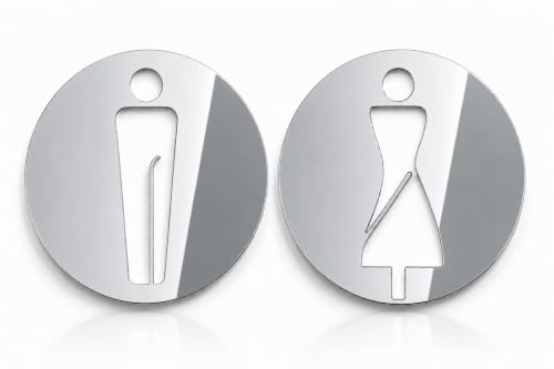 Cartello WC Pittogramma Uomo Donna Cerchio Design Moderno, Forma Circolare, Uomo e Donna, Stile Moderno, Segnaletica Bagno, Finitura Lucida, Autoadesivi