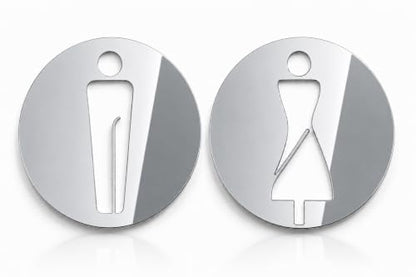 Cartello WC Pittogramma Uomo Donna Cerchio Design Moderno, Forma Circolare, Uomo e Donna, Stile Moderno, Segnaletica Bagno, Finitura Lucida, Autoadesivi