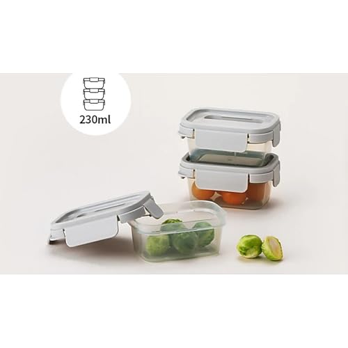 LocknLock Nestopia Set di 3 Contenitori Ermetici Rettangolari, Verde Salvia, 230ml, Impilabili, con Sistema di Bloccaggio a 4 Lati, Privo di BPA, Garanzia a Vita