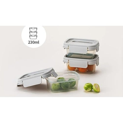 LocknLock Nestopia Set di 3 Contenitori Ermetici Rettangolari, Verde Salvia, 230ml, Impilabili, con Sistema di Bloccaggio a 4 Lati, Privo di BPA, Garanzia a Vita