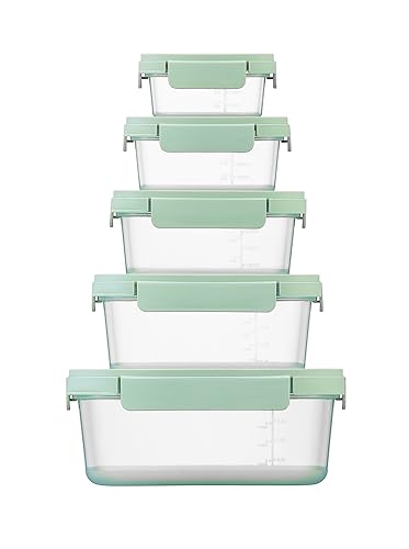 LocknLock | Set di 5 contenitori impilabili per alimenti, 230 ml, 500 ml, 920 ml, 1,6 l, 2,7 l, colore: verde salvia