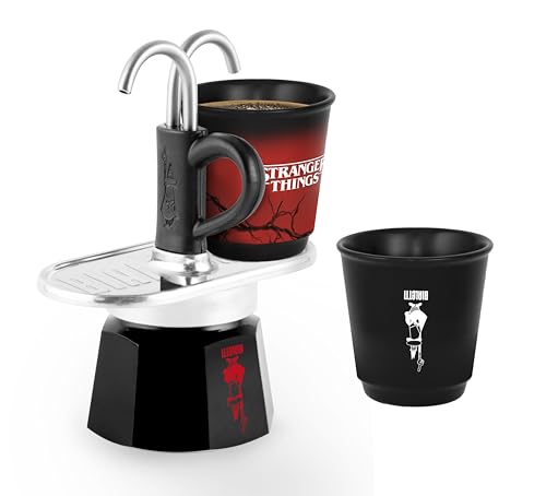 Bialetti Set Mini Express Stranger Things, 2 Bicchierini Termosensibili in ceramica inclusi, Cambia colore, Non adatta all'induzione, Nero, 2 Tazze