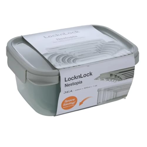 LocknLock NestnLock - Set di 3 contenitori per alimenti, 500 ml, 920 ml, 1,6 Litri, colore: verde salvia