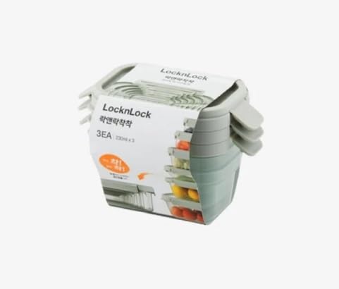 LocknLock Nestopia Set di 3 Contenitori Ermetici Rettangolari, Verde Salvia, 230ml, Impilabili, con Sistema di Bloccaggio a 4 Lati, Privo di BPA, Garanzia a Vita