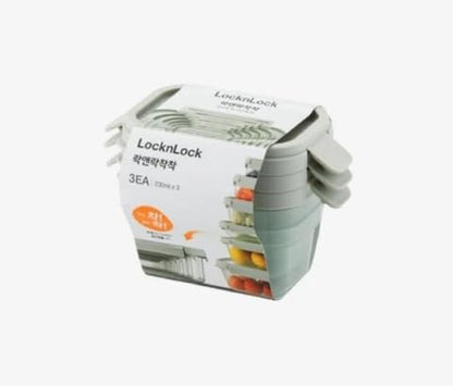 LocknLock Nestopia Set di 3 Contenitori Ermetici Rettangolari, Verde Salvia, 230ml, Impilabili, con Sistema di Bloccaggio a 4 Lati, Privo di BPA, Garanzia a Vita
