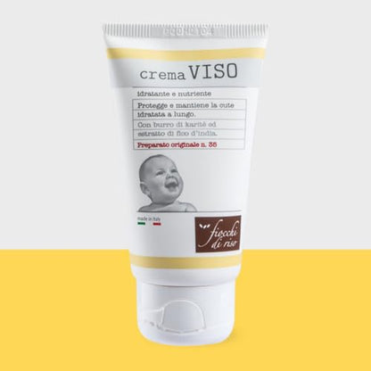 Fiocchi di Riso Crema Viso Idratante e Nutriente per Neonati, con Burro di Karité ed Estratto di Fico d'India, 2 x 30 ml