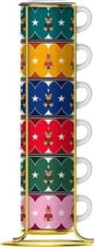 Bialetti Joyful Memories Set 6 Tazzine Impilabili da Caffè Espresso, Porcellana, 60 cl