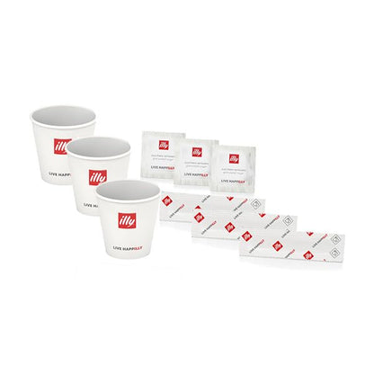 Illy Kit Jetable 200 Verres Pause Café Cuillères Sachets De Sucre Logo
