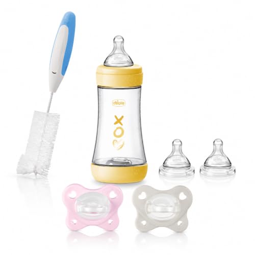Starter kit Chicco, Biberon Perfect5, Tettarelle di Ricambio, 2 Ciucci Gommotti e Scovolino per la Pulizia Interna