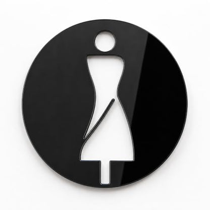 Cartello WC Pittogramma Uomo Donna Cerchio Design Moderno, Forma Circolare, Uomo e Donna, Stile Moderno, Segnaletica Bagno, Finitura Lucida, Autoadesivi