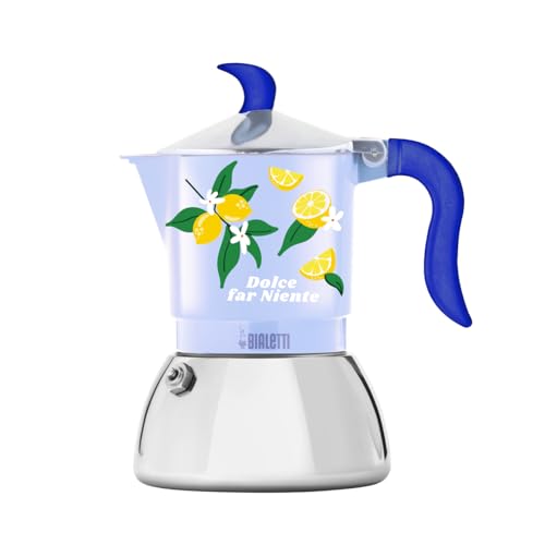 Bialetti Caffettiera Moka Fiammetta Induction Dolce Far Niente 2 Tazze, Blu con Limoni, Alluminio, 100 ml, Adatta ai Piani ad Induzione