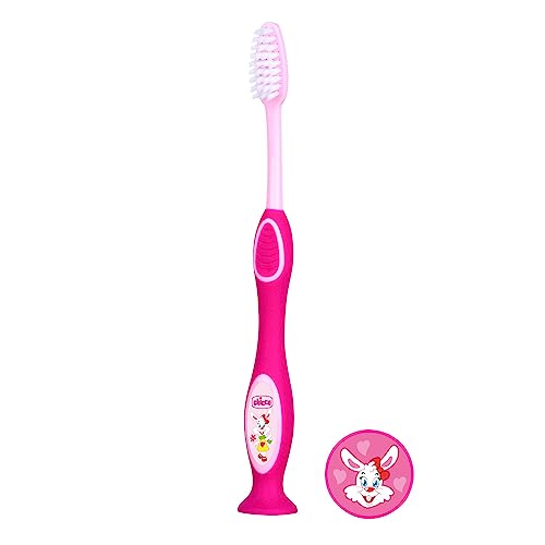 Chicco Spazzolino Da Denti, Con Setole Fini, Spazzolino Per Bambini, Spazzolino Delicato, Testina Con Pulisci Lingua, Ergonomico Con Presa Antiscivolo, Colori assortiti, Bimba, 3-6 Anni