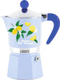 Bialetti Caffettiera Moka Rainbow Dolce Far Niente 3 Tazze, Blu con Limoni, Alluminio, 130 ml, Preparazione Caffè Espresso Manuale