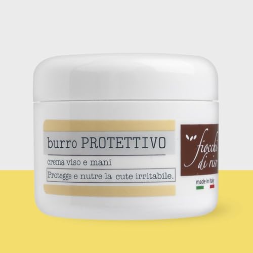 Fiocchi di Riso Burro PROTETTIVO, Crema Viso e Mani, con Ceramidi e Fico d'India, per Cute Sensibile, 2 Flaconi da 30 ml