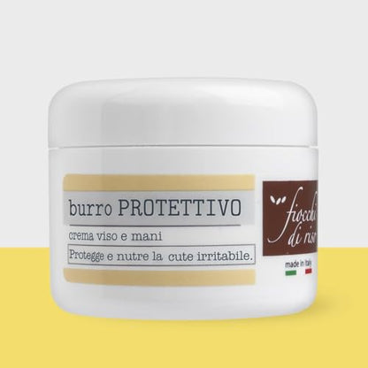 Fiocchi di Riso Burro PROTETTIVO, Crema Viso e Mani, con Ceramidi e Fico d'India, per Cute Sensibile, 2 Flaconi da 30 ml