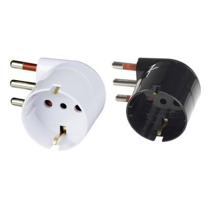 ROSI Adattatore Presa Schuko, Spina Italiano (L) 90° Salvaspazio, Plastica, Certificato CE, Confezione da 2 Pezzi, Bianco o Nero