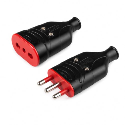 ROSI | Set Spina e Presa Mobile Elaplug, Nero, 10/16A 250V, 2 Poli + Terra, Guscio in Gomma Antischiacciamento, 2 Pezzi