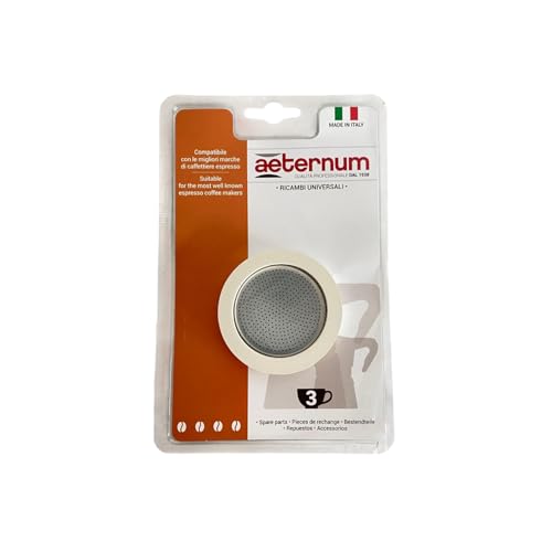 Aeternum, Ricambi Caffettiere in Alluminio, 2 Guarnizioni + 1 Piastrina, Compatibile con le Caffettiere 3 tazze, Made in Italy