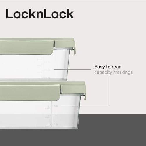 LocknLock | Set di 5 contenitori impilabili per alimenti, 230 ml, 500 ml, 920 ml, 1,6 l, 2,7 l, colore: verde salvia