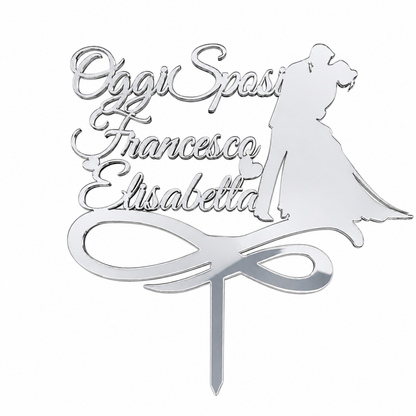 Cake Topper Personalizzato Oggi Sposi in Plexiglass Specchiato,16x16 cm | Targhetta per Torta nuziale con nome degli Sposi Personalizzabile