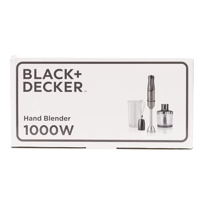 BLACK+DECKER BXHBA1000E - Frullatore a immersione, 1000W, 20 velocità + turbo, lame in acciaio inossidabile, asta rimovibile, tritaghiaccio, ergonomico, acciaio inossidabile, set completo di accessori