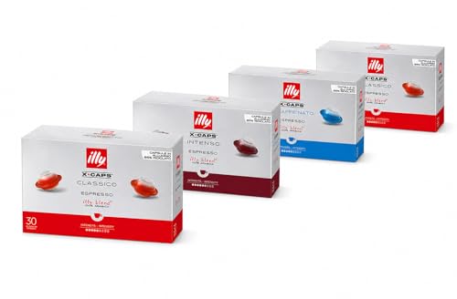 ILLY X-CAPS Caffè Espresso in Capsule di Alluminio, 100% Arabica, Gusto Morbido, 120 Capsule Cassico, Intenso o Decaffeinato