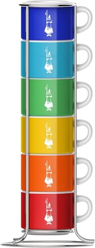 Bialetti Set di Sei Tazzine Impilabili, Multicolore, in Resistente Porcellana | Collezione Spring 2025