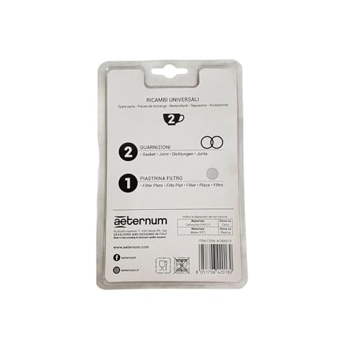 Aeternum, Ricambi Caffettiere in Alluminio, 2 Guarnizioni + 1 Piastrina, Compatibile con le Caffettiere 2 tazze, Made in Italy