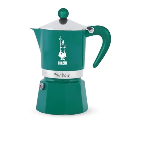 Bialetti Rainbow Caffettiera Moka, Verde, 3 Tazze, Alluminio, Manuale, Preparazione Caffè Espresso, Design Classico