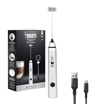 Bialetti Whipper, Regolabile su 3 Livelli, Doppia Frusta, Ricarica USB, Acciaio Inossidabile