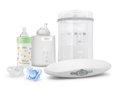 Starker Kiy Chicco: Bilancia, Scaldabiberon, Sterilizzatore con Asciugatura, 1 Biberon, 2 Gommotti Ciuccio 0Mesi+ - Tutto il necessario per il tuo Neonato