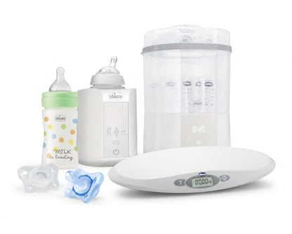 Starker Kiy Chicco: Bilancia, Scaldabiberon, Sterilizzatore con Asciugatura, 1 Biberon, 2 Gommotti Ciuccio 0Mesi+ - Tutto il necessario per il tuo Neonato