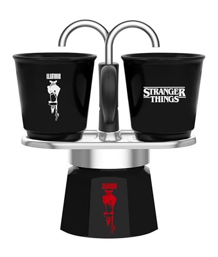 Bialetti Set Mini Express Stranger Things, 2 Bicchierini Termosensibili in ceramica inclusi, Cambia colore, Non adatta all'induzione, Nero, 2 Tazze