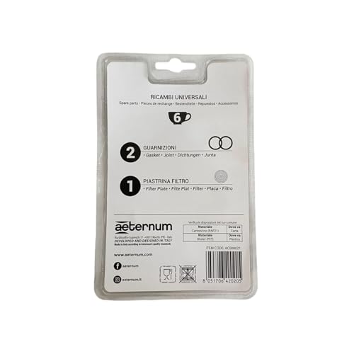Aeternum, Ricambi Caffettiere in Alluminio, 2 Guarnizioni + 1 Piastrina, Compatibile con le Caffettiere 6 tazze, Made in Italy