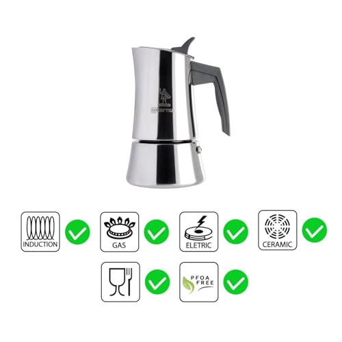 Aeternum, La Divina Re Inox, Caffettiera 6 Tazze, Adatta all'Induzione, Acciaio Inox, Argento