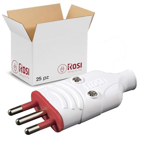 RS78006 ROSI Spina Mobile Antischiacciamento Elaplug 10/16A | Confezione da 25 Spine Bianche 250V con 2 poli + Terra