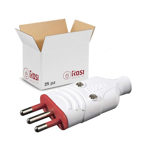 RS78006 ROSI Spina Mobile Antischiacciamento Elaplug 10/16A | Confezione da 25 Spine Bianche 250V con 2 poli + Terra