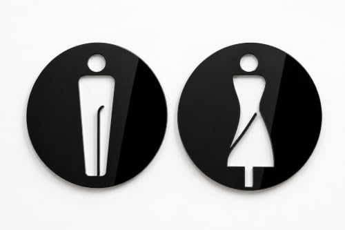 Cartello WC Pittogramma Uomo Donna Cerchio Design Moderno, Forma Circolare, Uomo e Donna, Stile Moderno, Segnaletica Bagno, Finitura Lucida, Autoadesivi