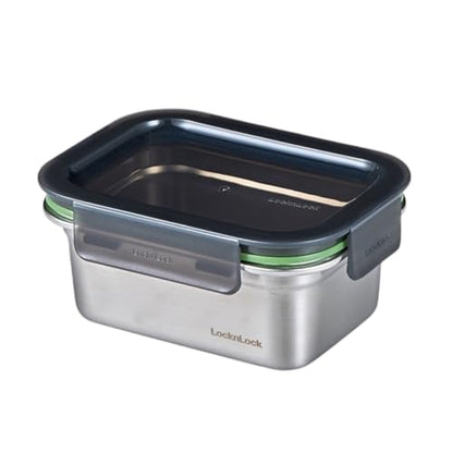 LocknLock 2 Contenitori per Alimenti in Acciaio Inossidabile, Rettangolare 500ml, Contenitore Ermetico con Coperchio, Adatto per Microonde e Lavastoviglie, 14,6 x 10,7 x 6,8 cm, Argento