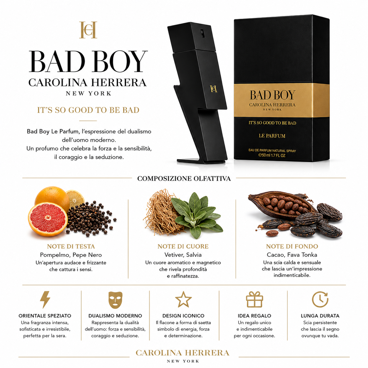 Profumo Uomo Carolina Herrera Bad Boy Le Parfum Eau de Parfum 50ml Spray