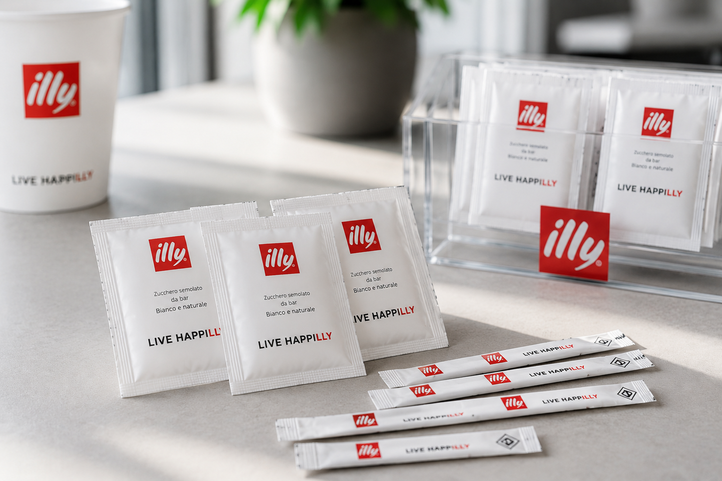 Illy Kit Jetable 200 Verres Pause Café Cuillères Sachets De Sucre Logo