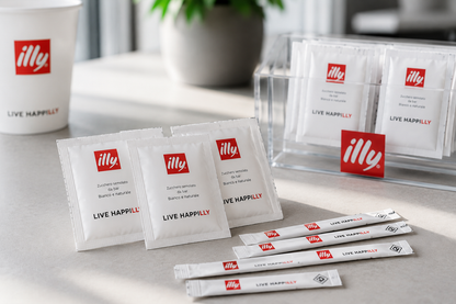 Illy Kit Jetable 200 Verres Pause Café Cuillères Sachets De Sucre Logo