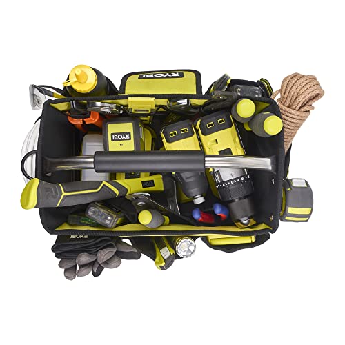 RYOBI - Cestino porta attrezzi 17L (25 x 32 x 20 cm) Materiale borsa: poliestere 600 denari - Materiale tasche: poliestere 1680 denari - Base rinforzata e impermeabile