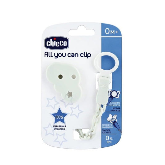 CHICCO Catenella EasyClip Nuvola | All You Can Clip, Catenena Portaciuccio, Morbide Clip per Bambino Adatta a Succhietti con Anello e Succhietto con Bottone