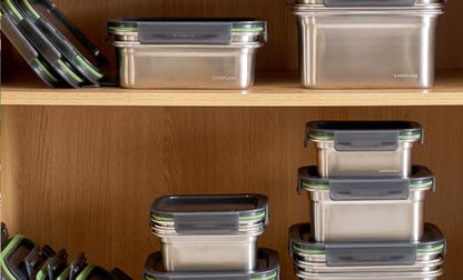 LocknLock 2 Contenitori per Alimenti in Acciaio Inossidabile, Rettangolare 500ml, Contenitore Ermetico con Coperchio, Adatto per Microonde e Lavastoviglie, 14,6 x 10,7 x 6,8 cm, Argento