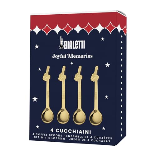 Bialetti Joyful Memories Confezione Regalo di 4 Cucchiani Oro, in Acciaio Inox, Iconico Design Italiano