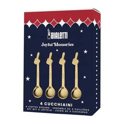 Bialetti Joyful Memories Confezione Regalo di 4 Cucchiani Oro, in Acciaio Inox, Iconico Design Italiano